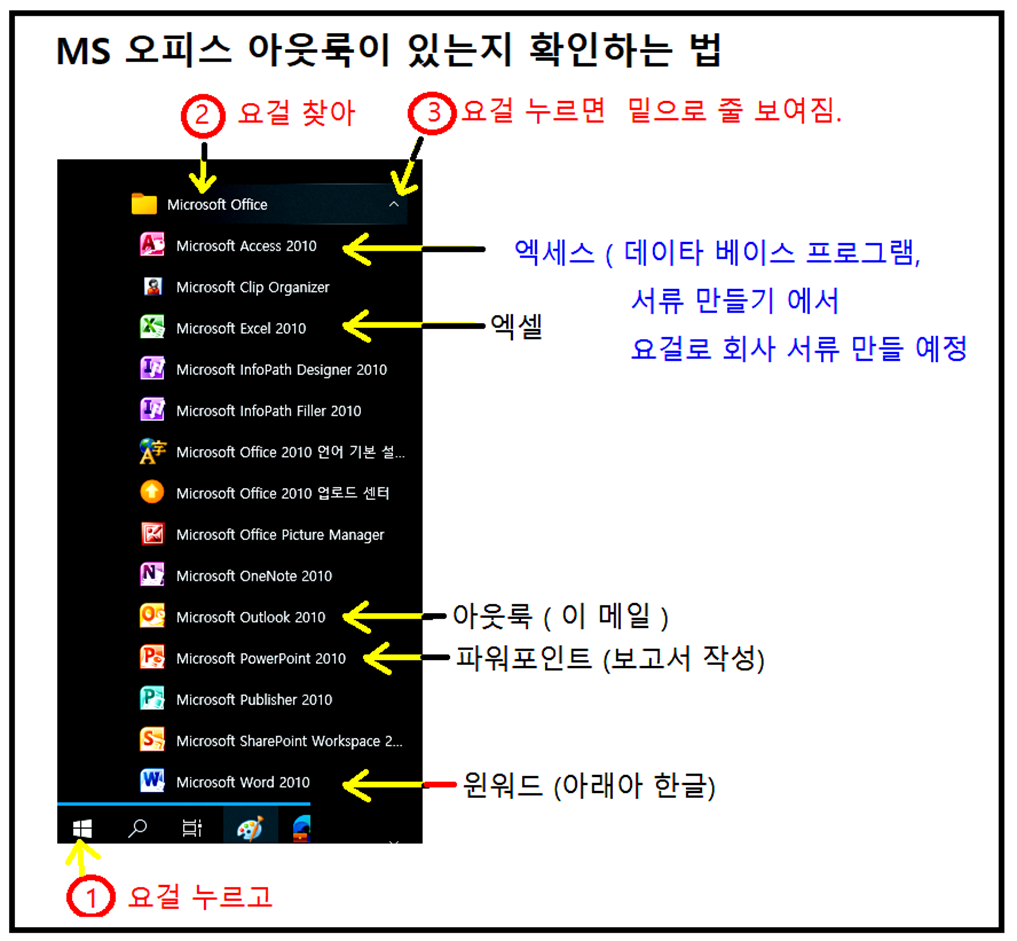 자기 컴퓨터 MS오피스 아웃룩 확인하는 법