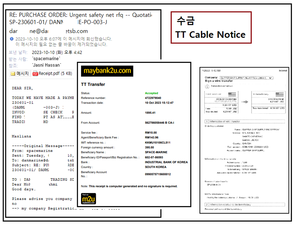 수금, Payment, TT cable.